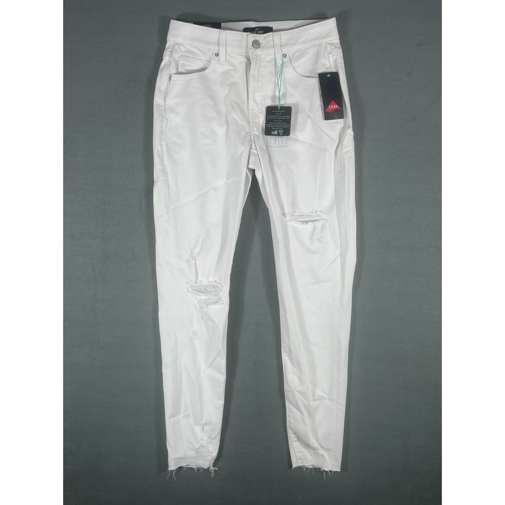 LuLaRoe Womens Jeans 26 White Solid Skinny Fit Full Length Distressed NWT